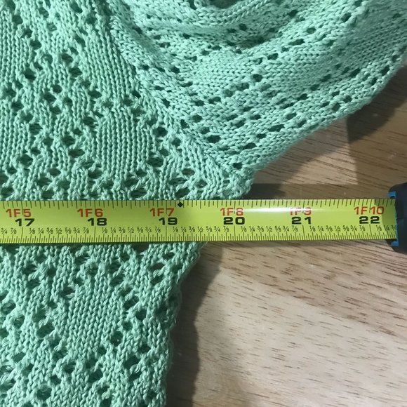 Vintage USA Notations Women's Medium Crop Neon Green Crochet Knit Open Front Car - Picture 9 of 14